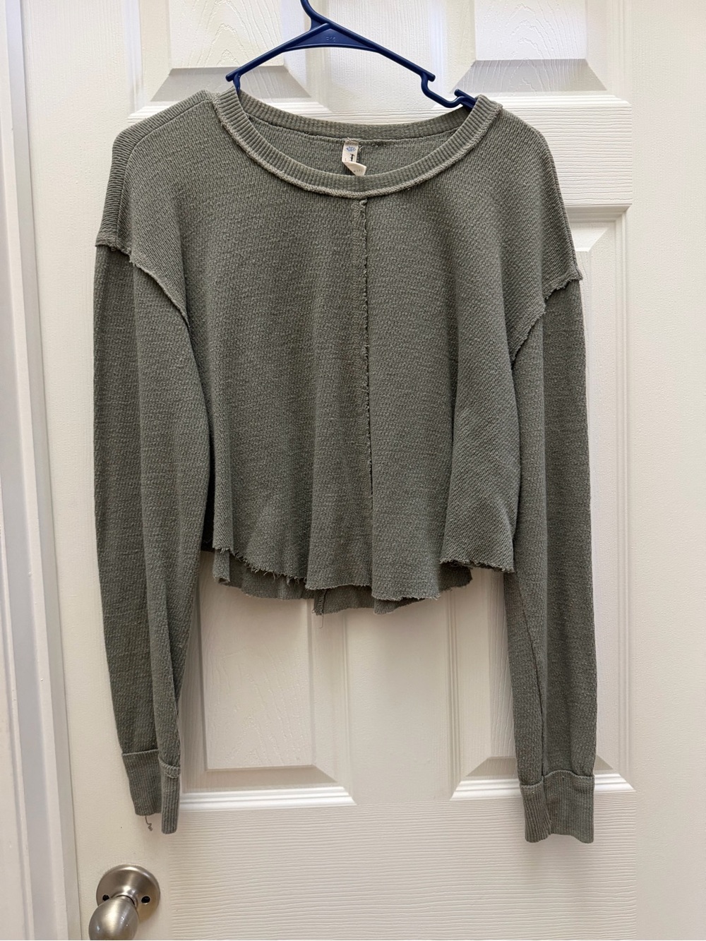 Free People Movement Gray Green Cropped Thermal Top Size M